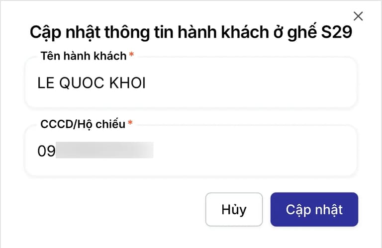 Cập nhật thông tin hành khách