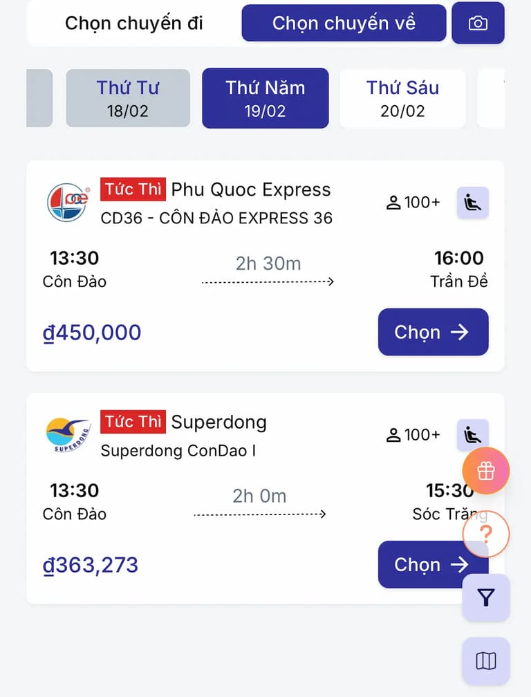 Chọn chuyến về phù hợp