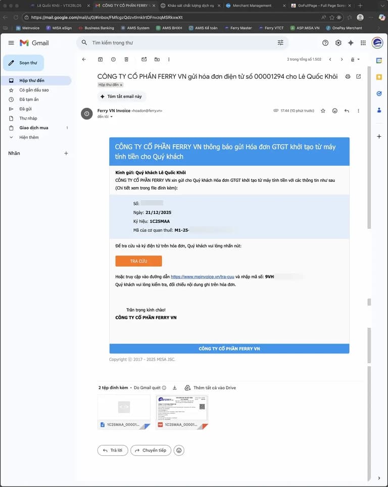 Email hoá đơn vat