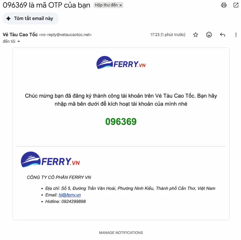 Mã OTP trong email