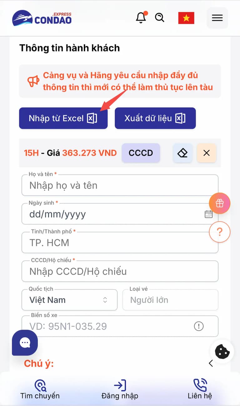 Tính năng Nhập từ Excel