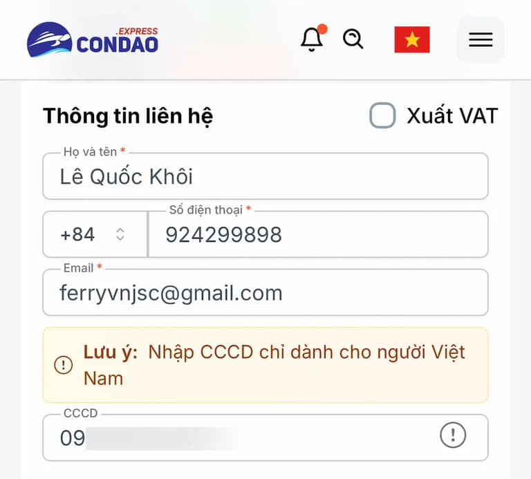 Phần thông tin liên hệ