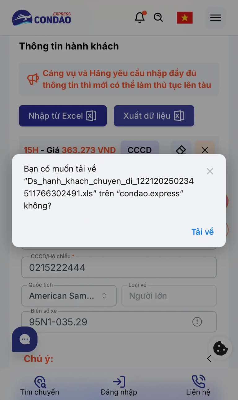 Tải file excel đã xuất