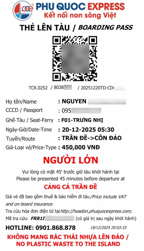 Vé tàu Phú Quốc Express tuyến Trần Đề Côn Đảo