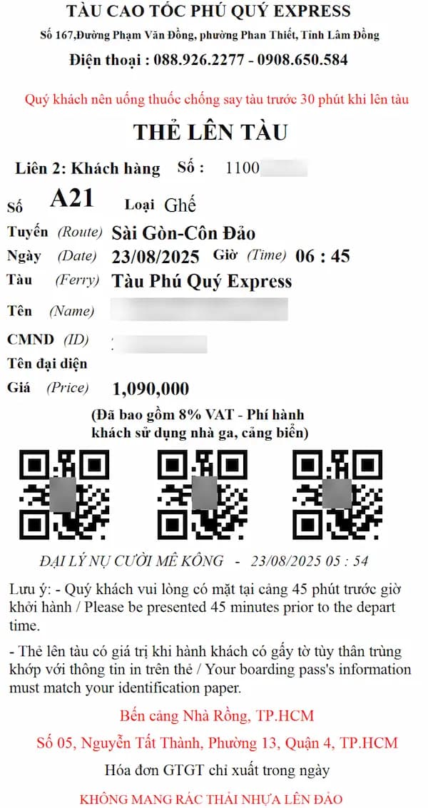Vé tàu Phú Quý Express tuyến Hồ Chí Minh Côn Đảo