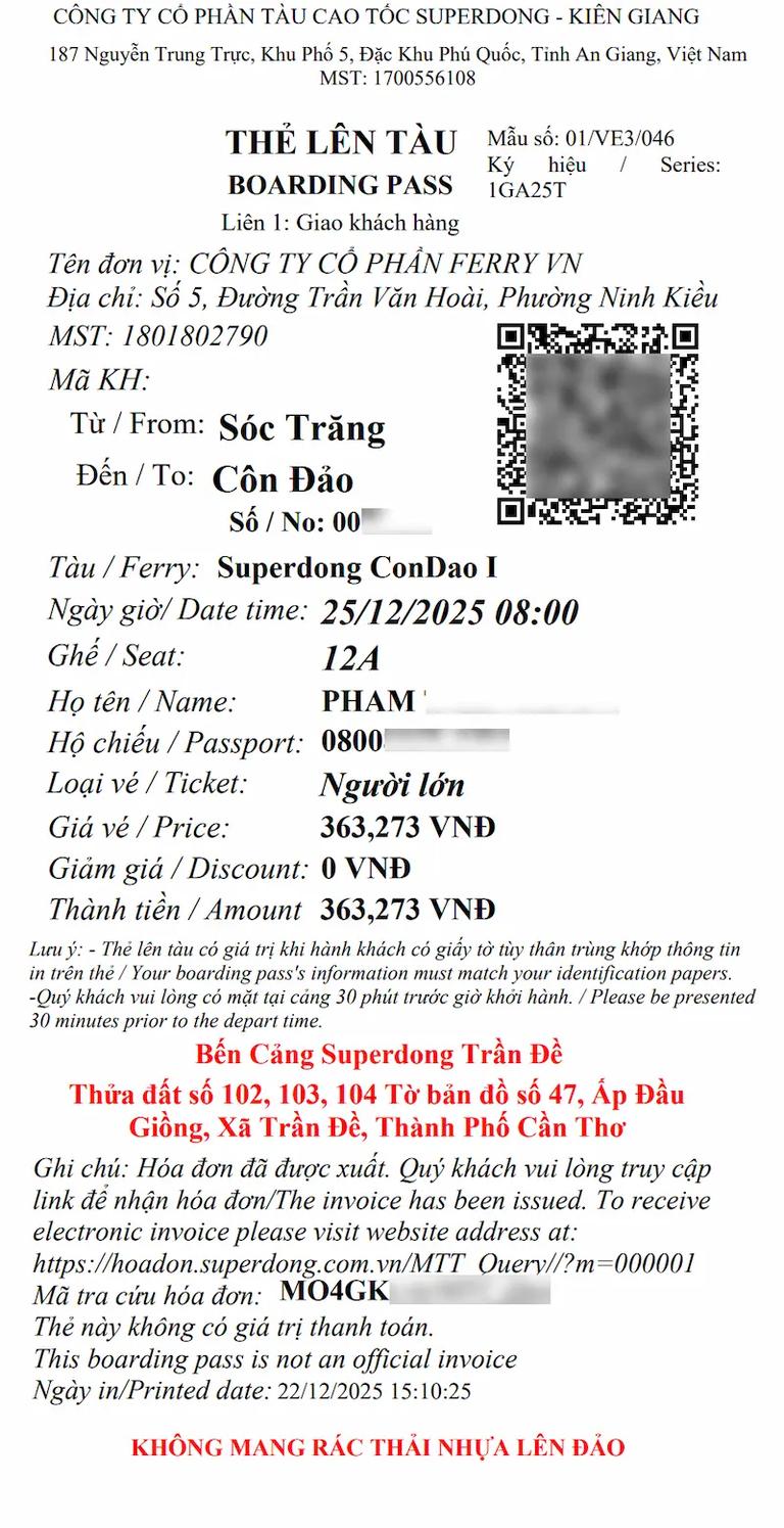 Vé tàu Sóc Trăng Côn Đảo
