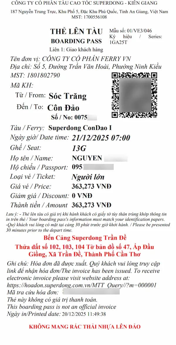 Vé tàu Superdong tuyến Sóc Trăng Côn Đảo
