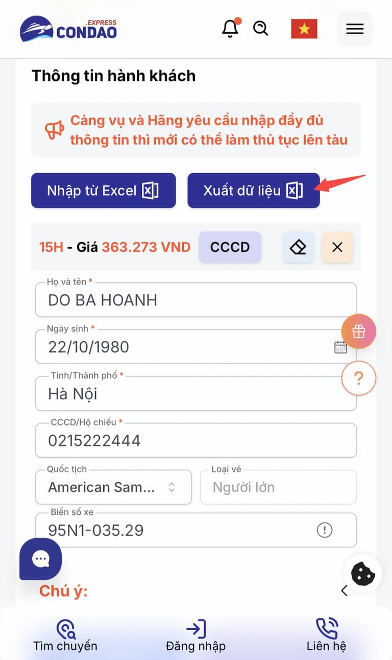 Tính năng Xuất dữ liệu ra file excel