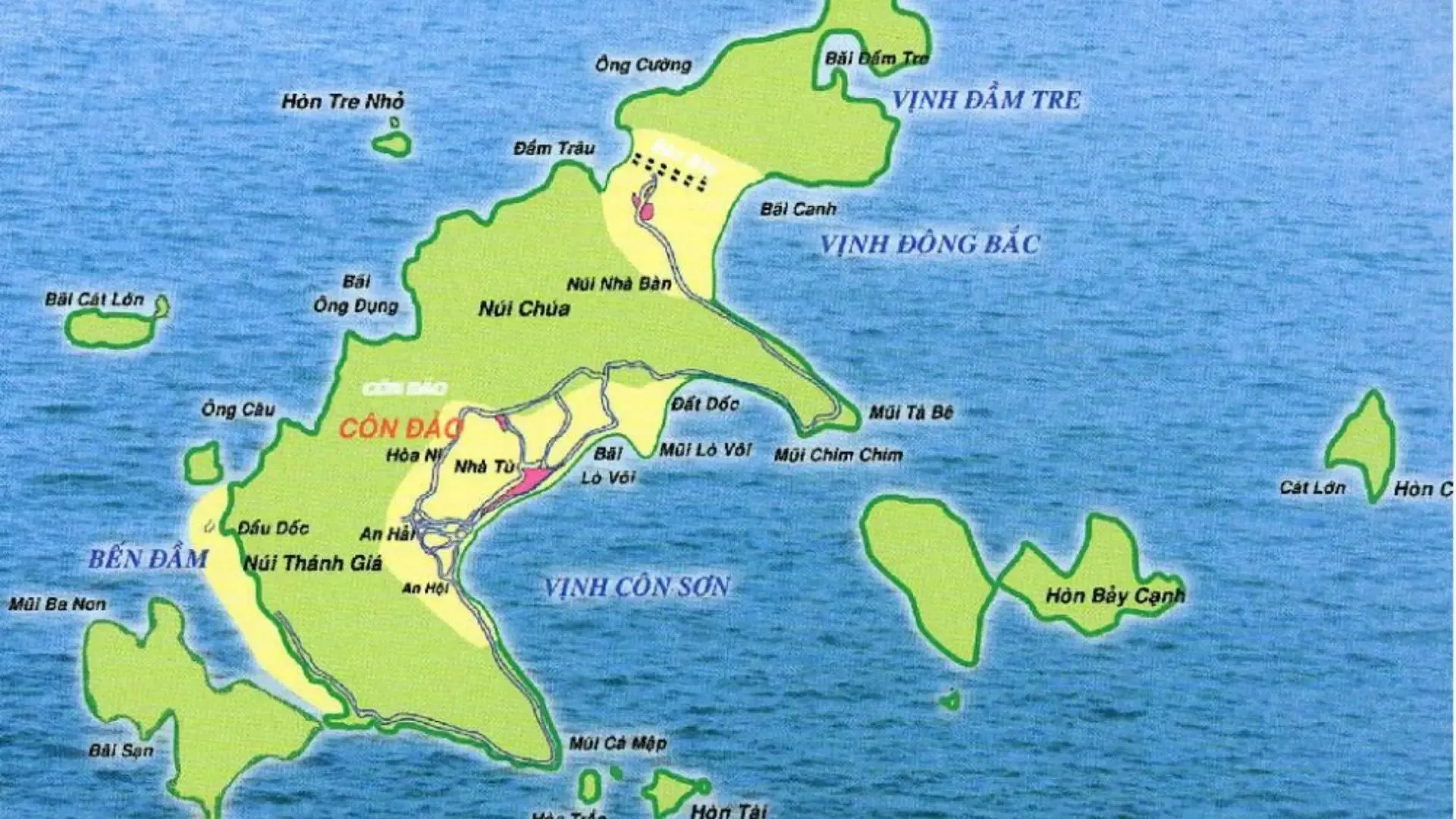 Bản đồ cho thấy vị trí cô lập của nhà tù Côn Đảo giữa biển Đông