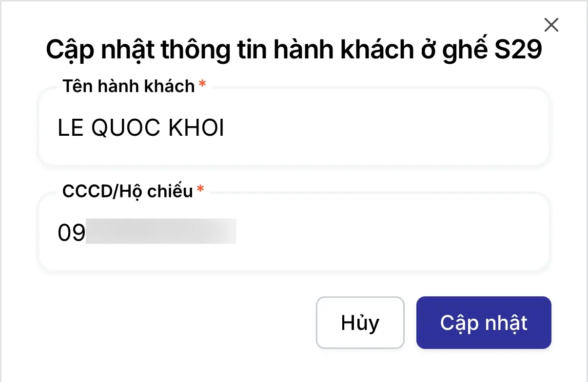 Cập nhật thông tin hành khách