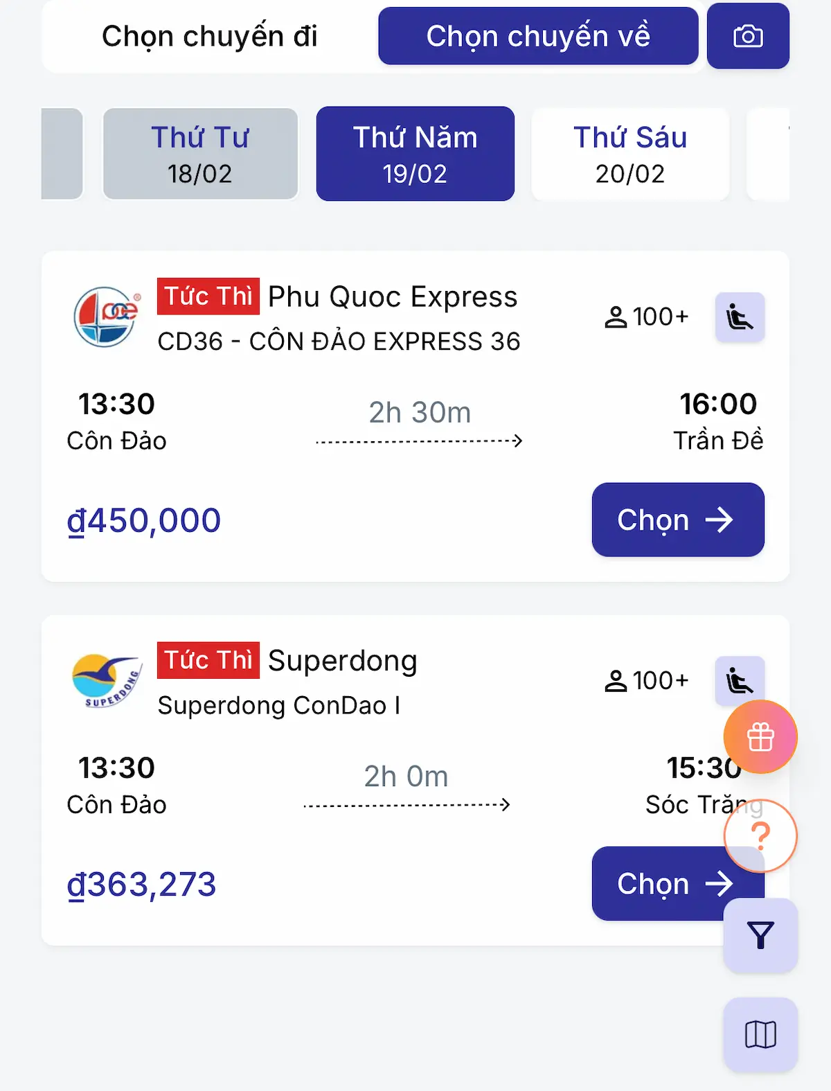 Chọn chuyến về phù hợp