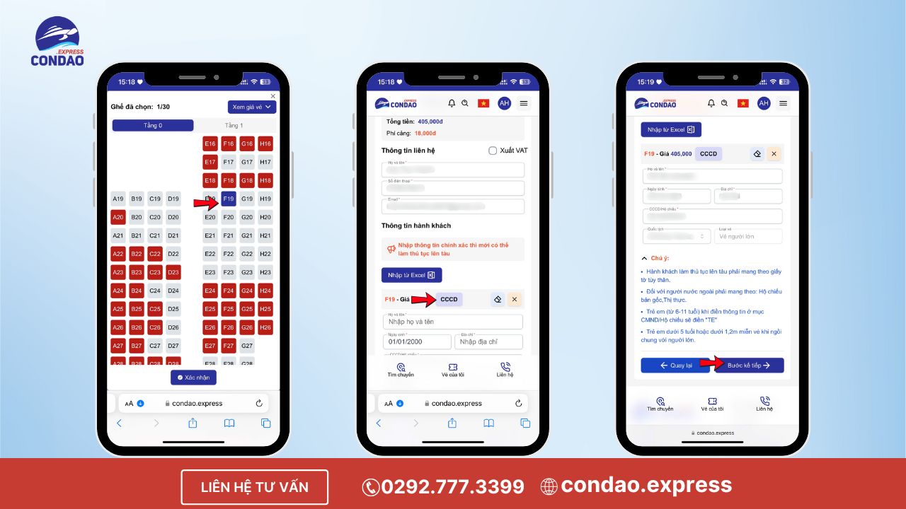 Đặt vé tàu đi Côn Đảo qua điện thoại bước 3