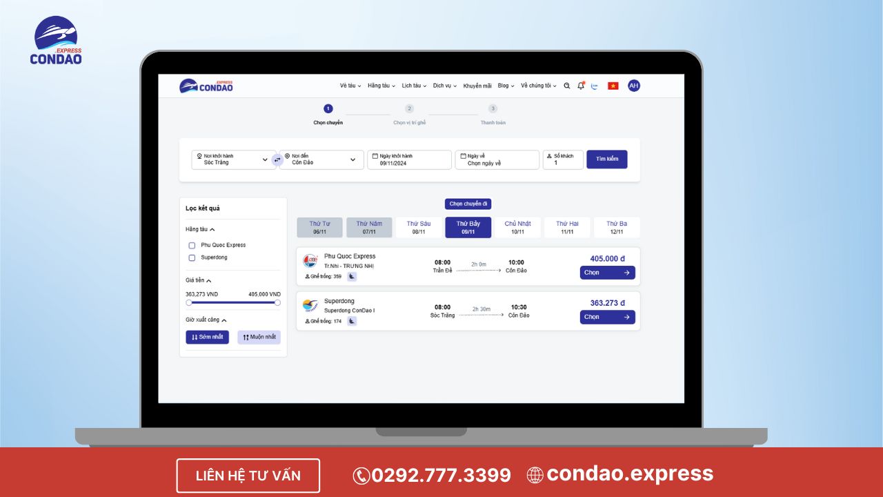 Đặt vé tàu đi Côn Đảo qua máy tính bước 2
