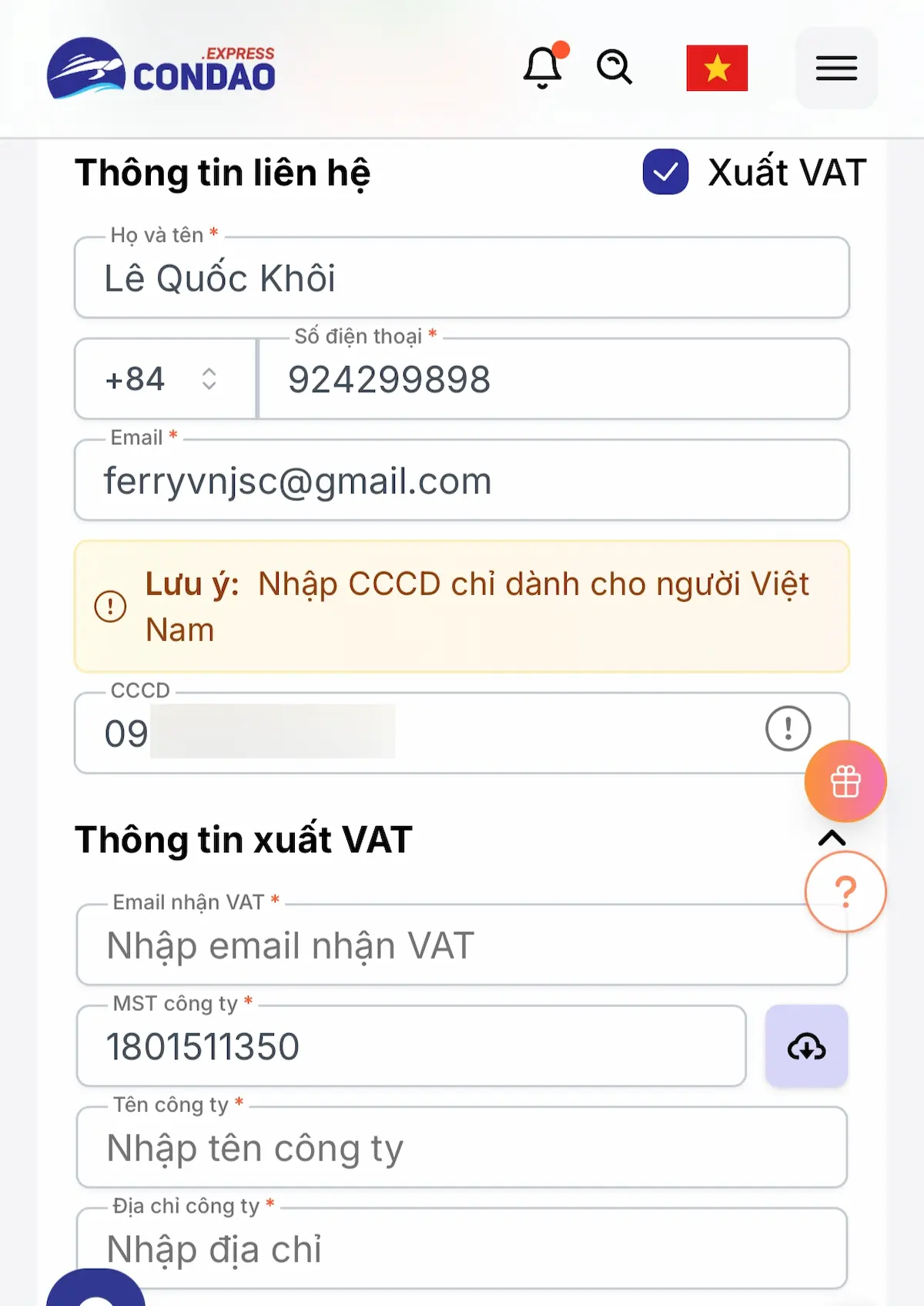 Điền mã số thuế