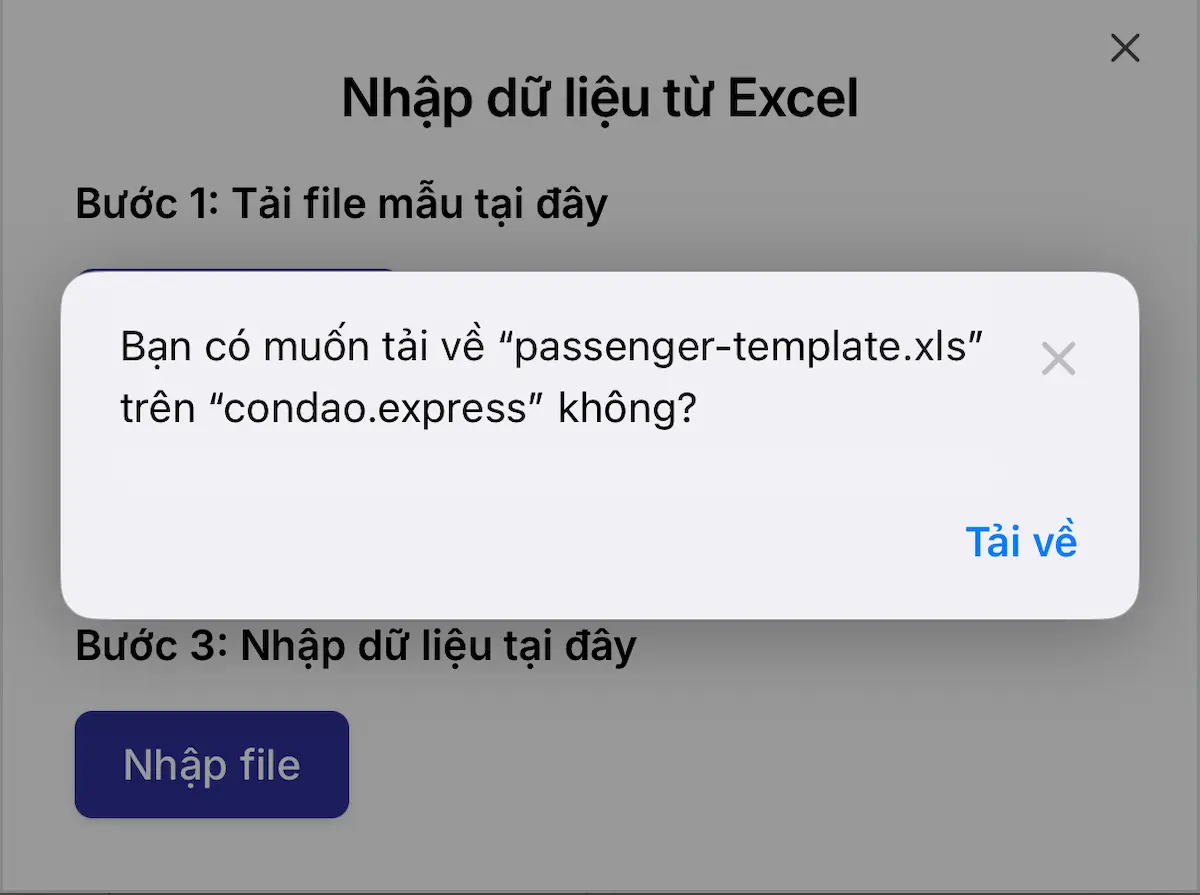 Đồng ý tải dữ liệu Excel