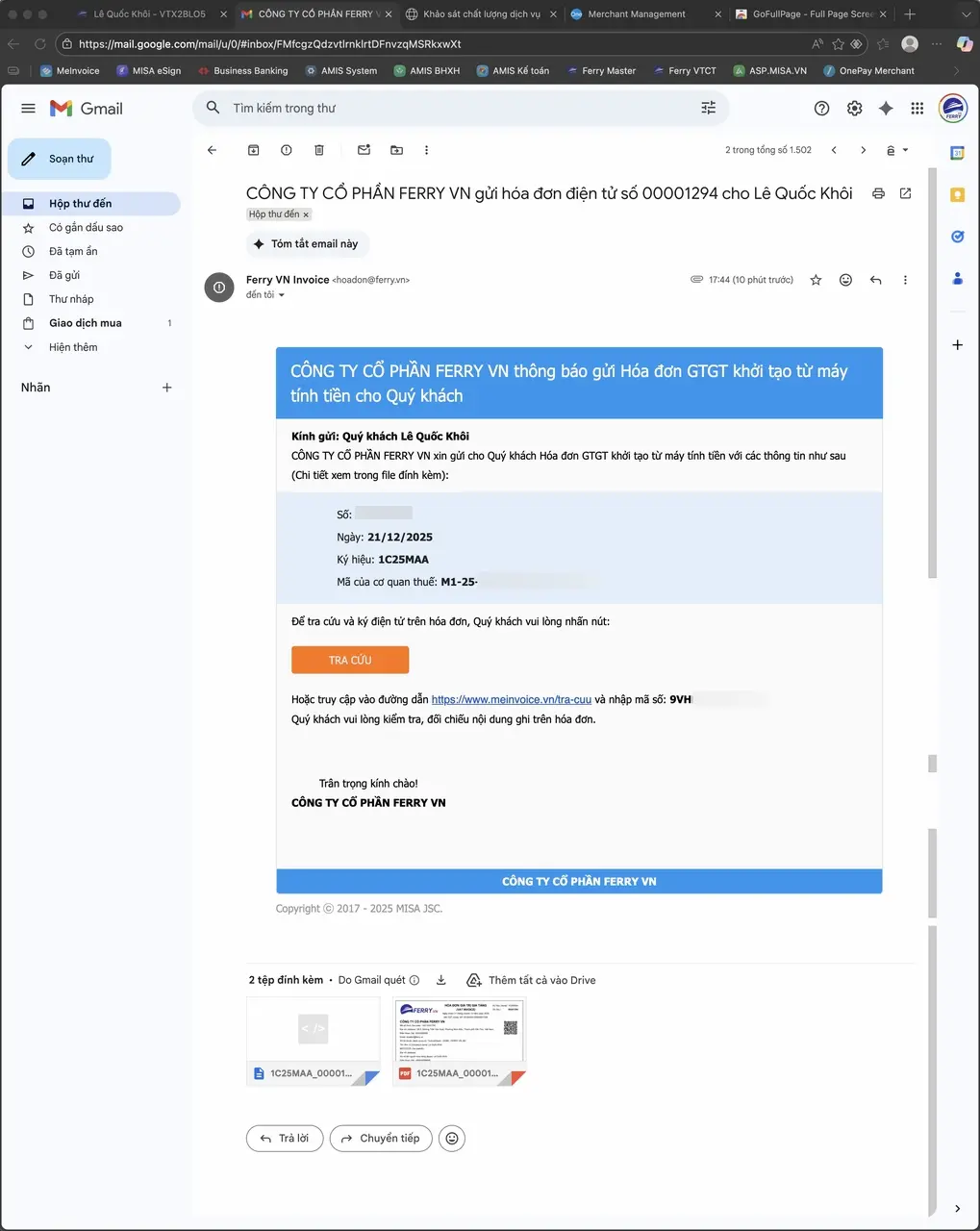 Email hoá đơn vat