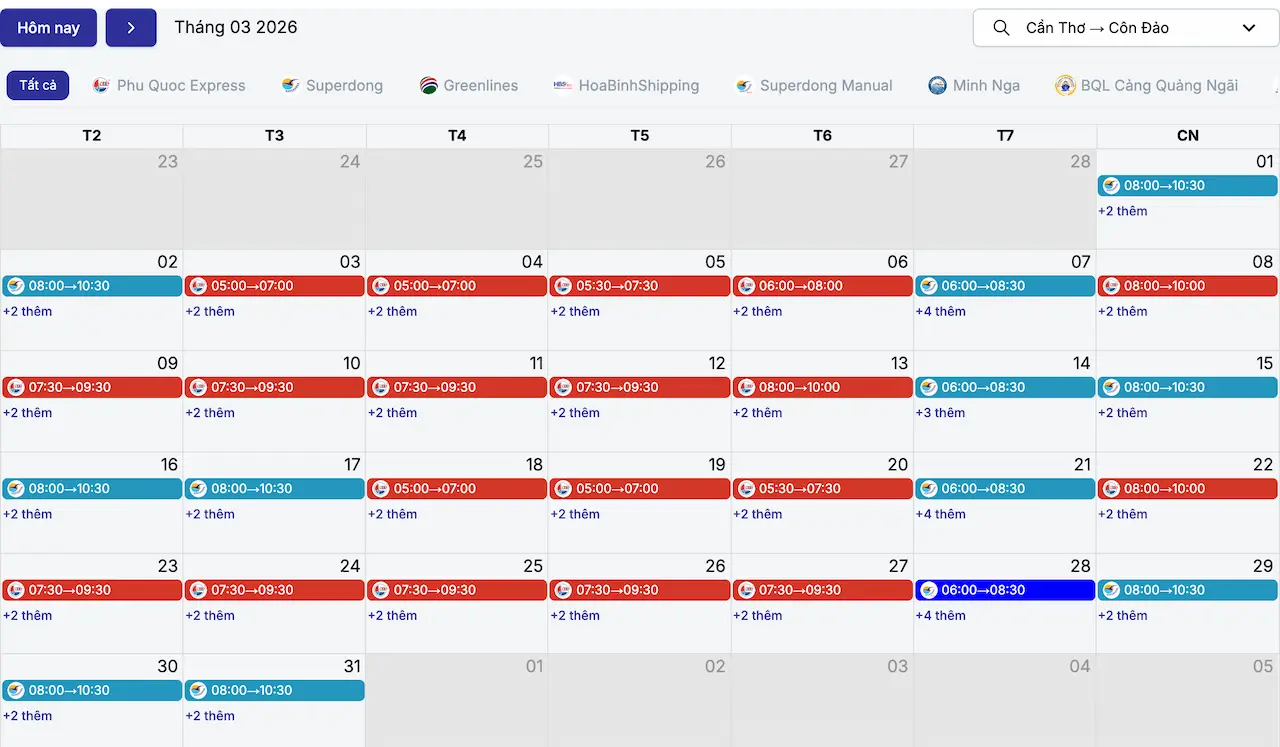 Lịch tàu Cần Thơ Côn Đảo tháng 3/2026