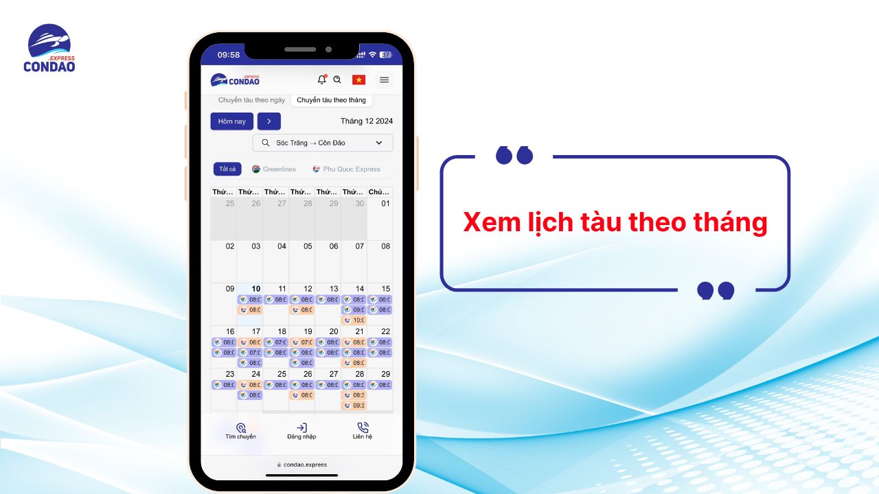Lịch tàu Côn Đảo theo tháng