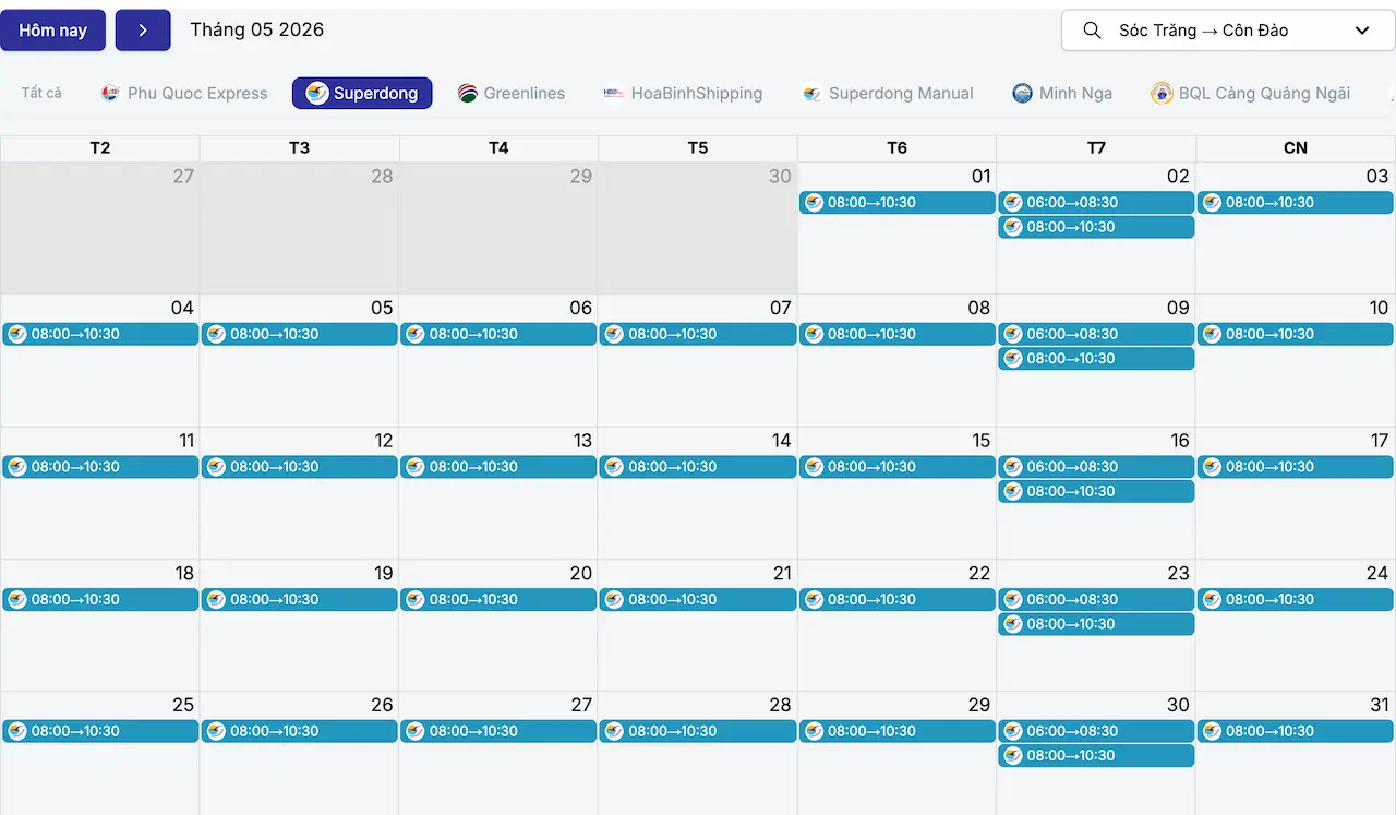 Lịch tàu Sóc Trăng Côn Đảo tháng 5/2026 Superdong