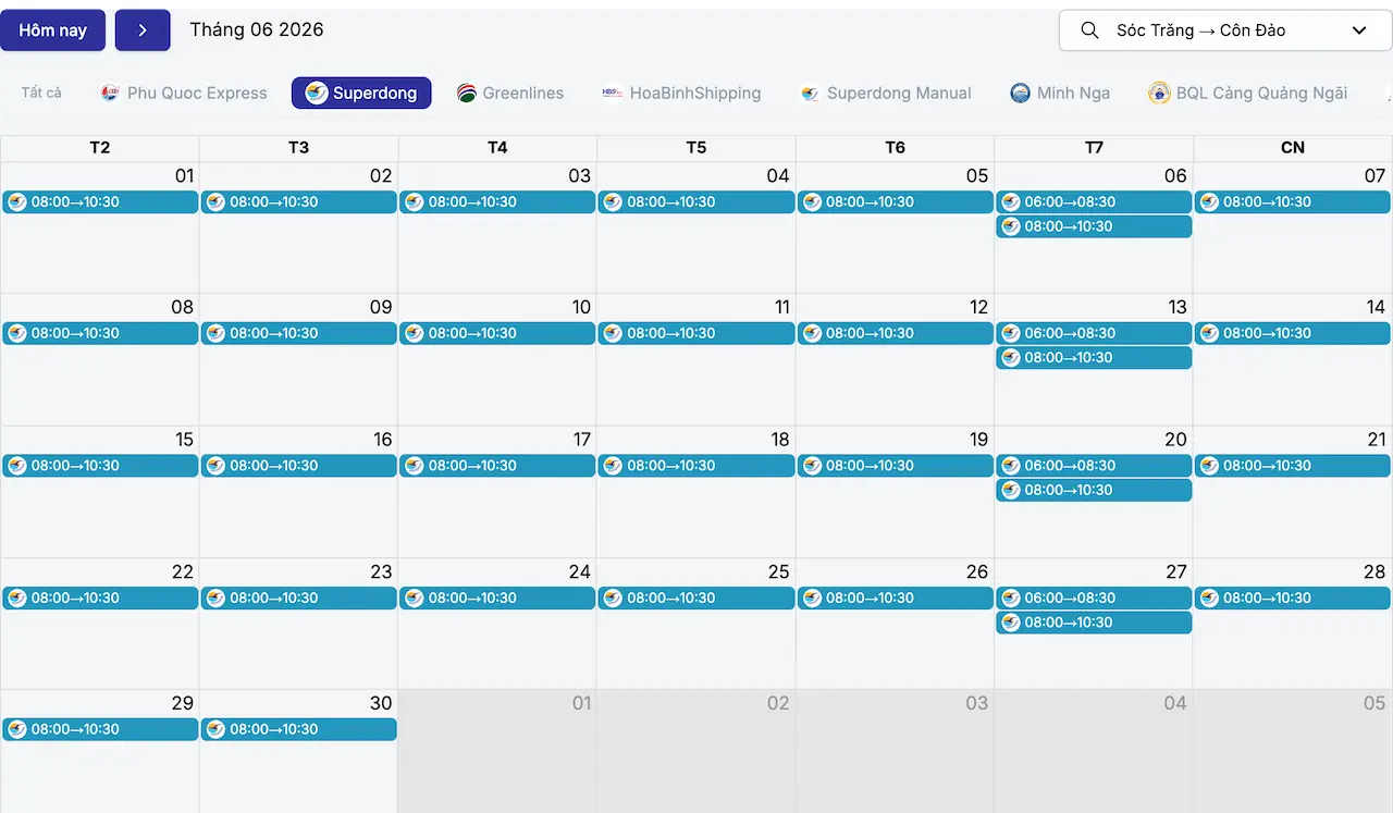 Lịch tàu Sóc Trăng Côn Đảo tháng 6/2026 Superdong