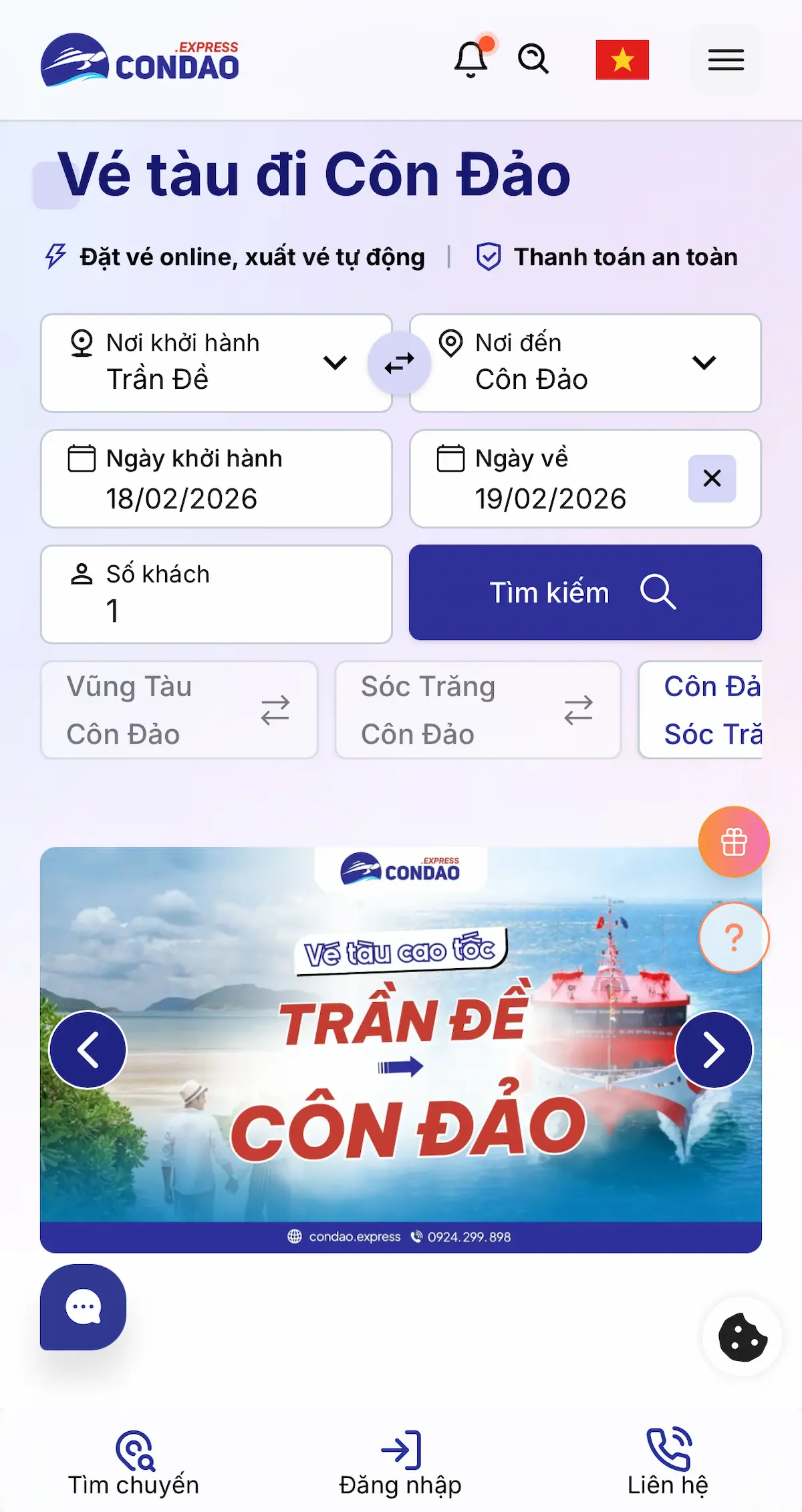 Màn hình chính Côn Đảo Express