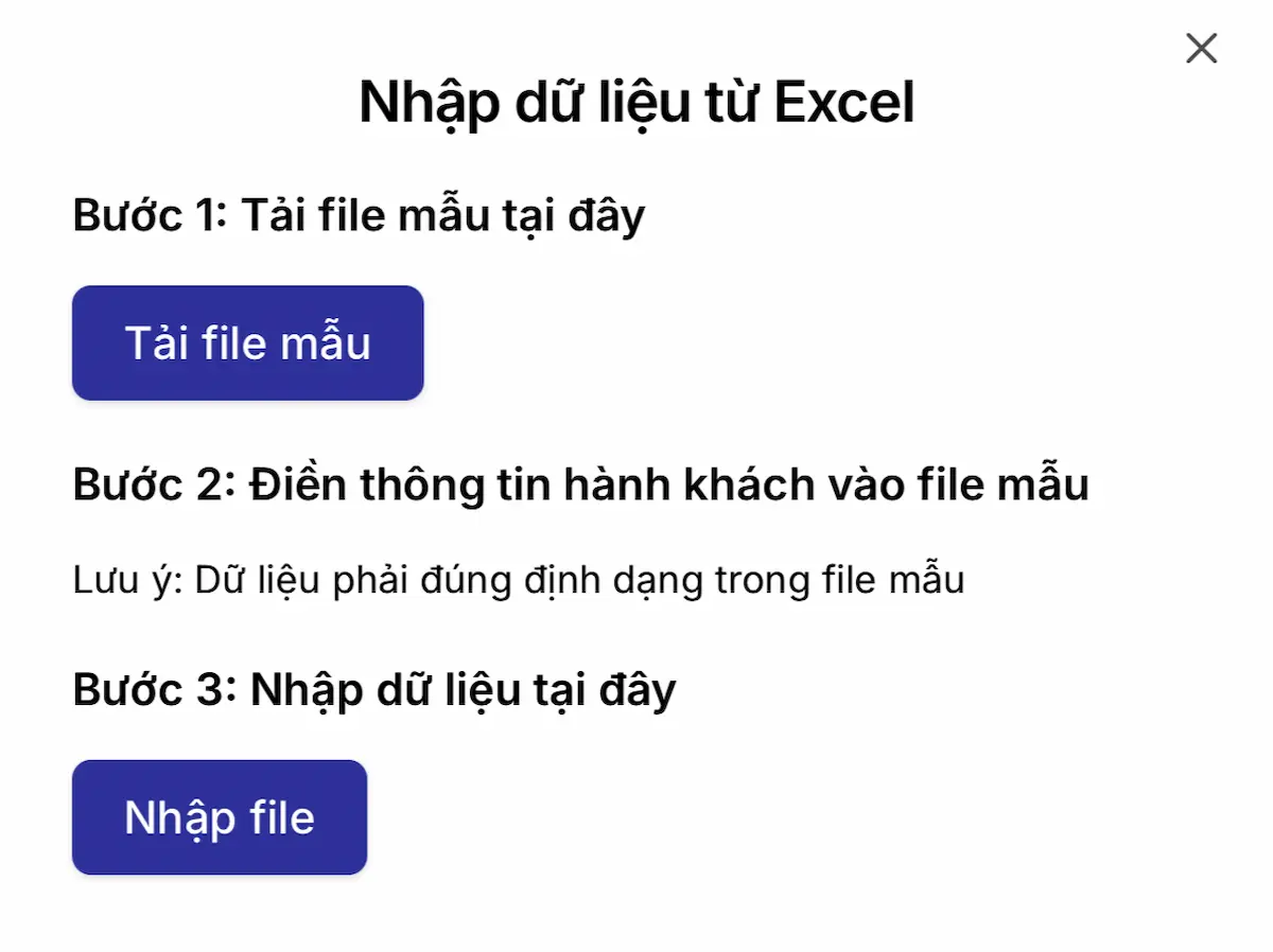 Modal hướng dẫn nhập dữ liệu Excel