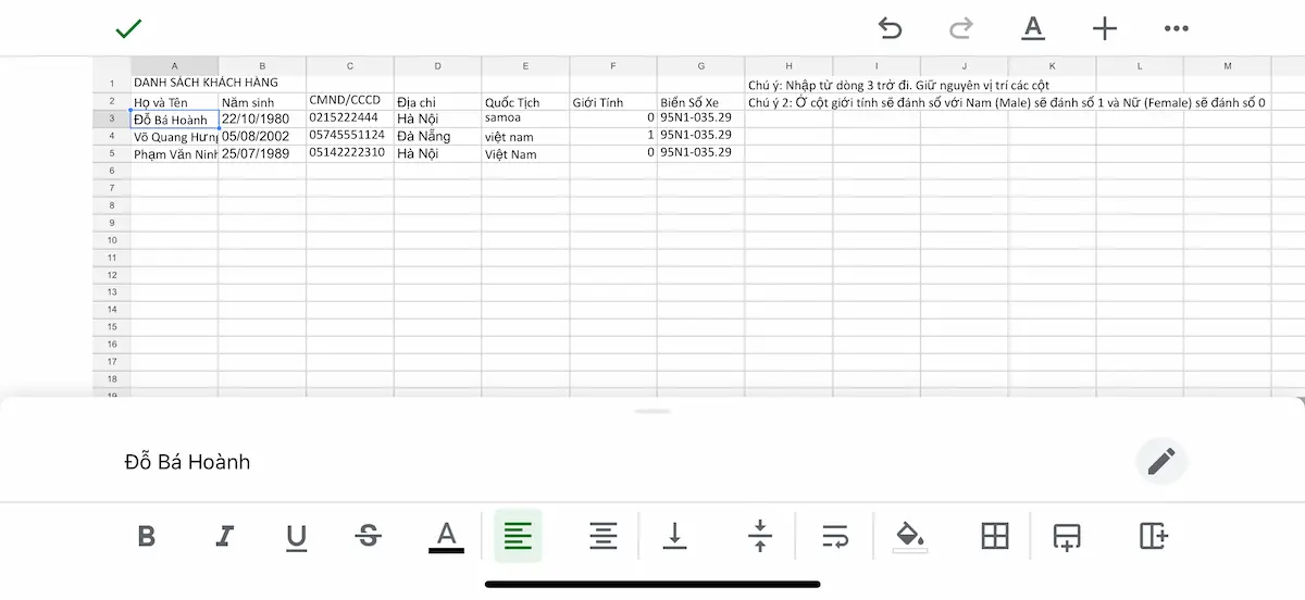 Nhập dữ liệu trên Google Sheets