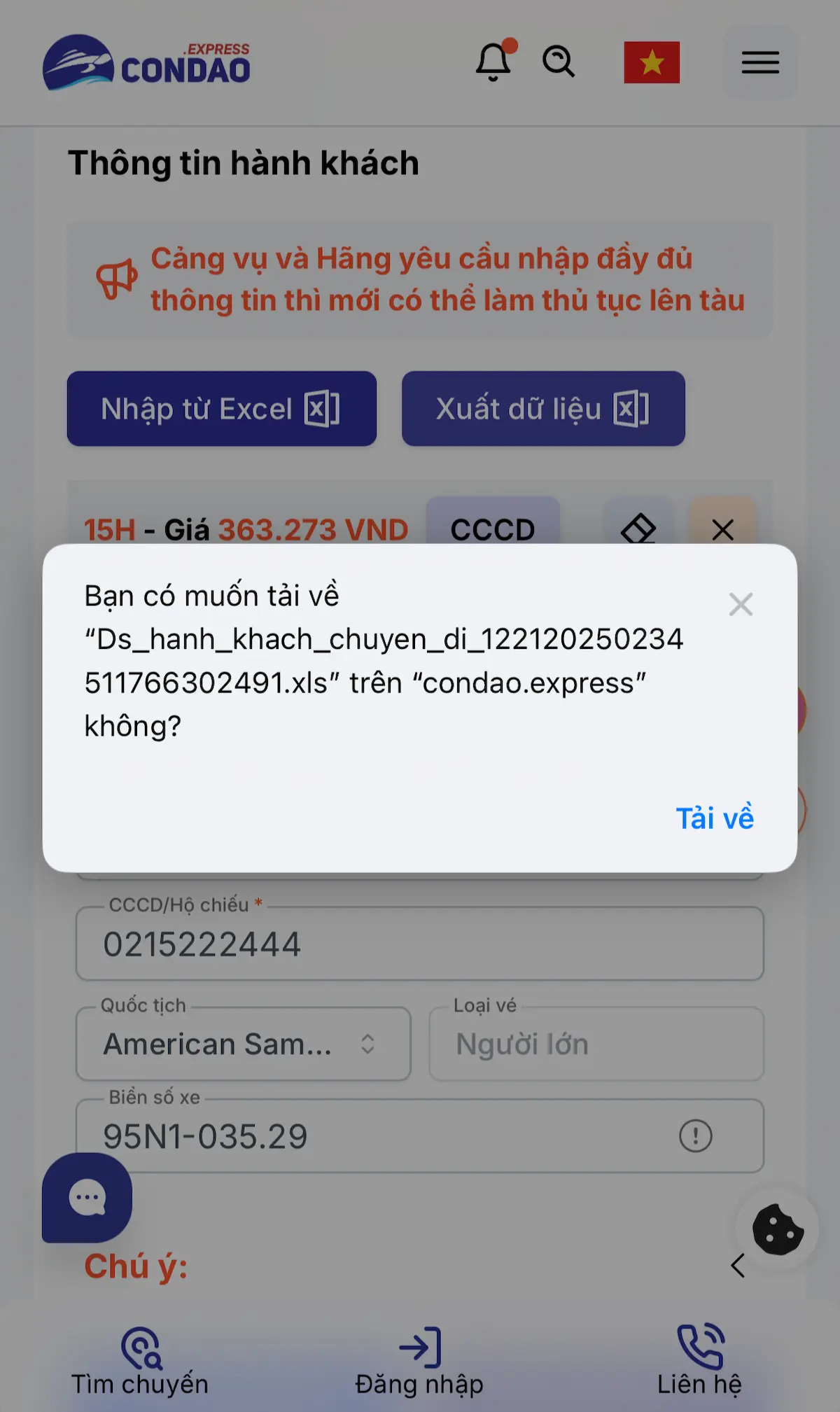 Tải file excel đã xuất