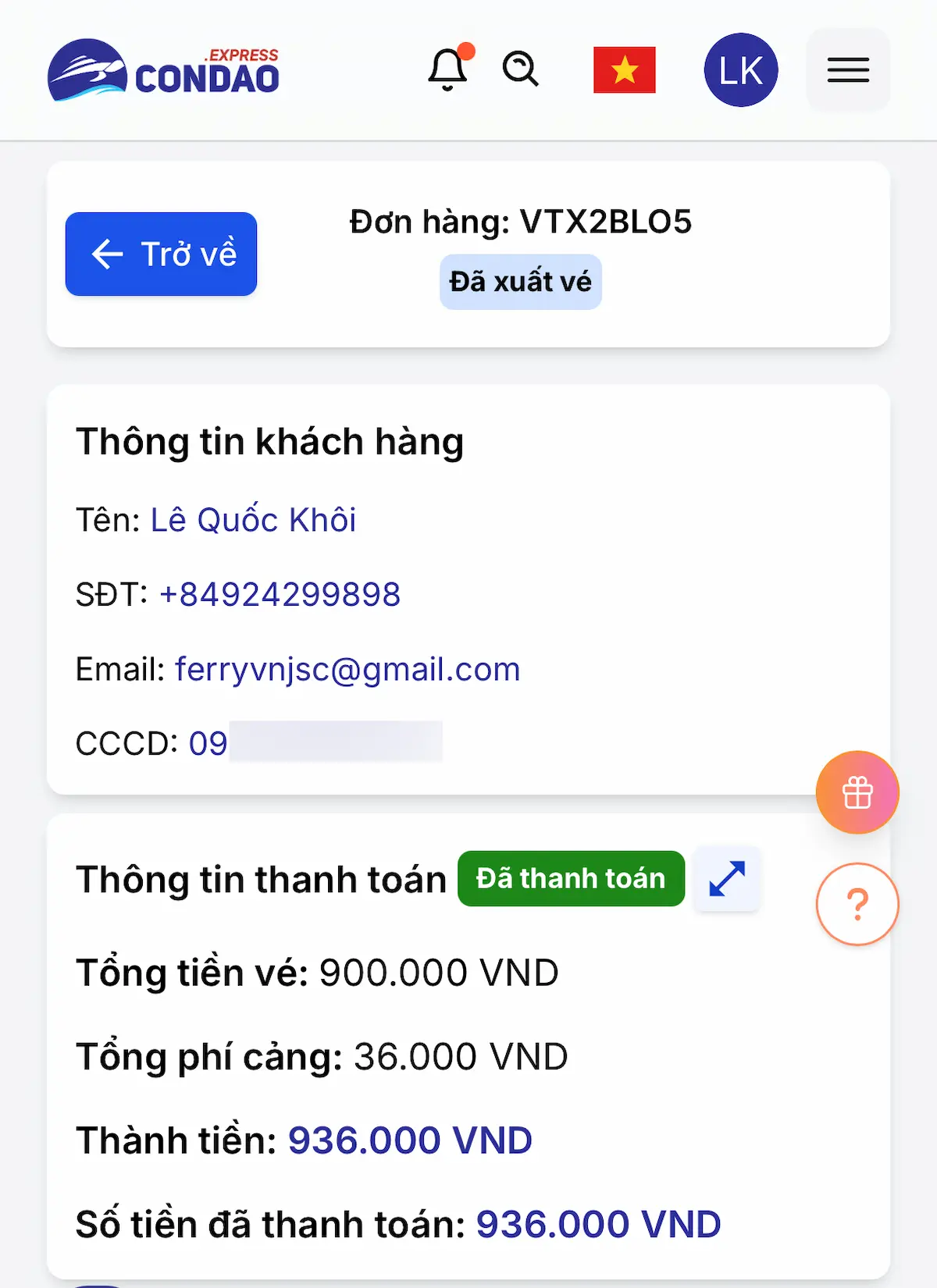 Trang chi tiết đơn hàng 1