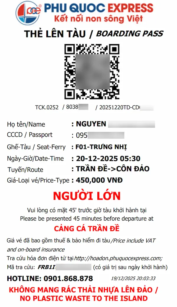 Vé tàu Phú Quốc Express tuyến Trần Đề Côn Đảo