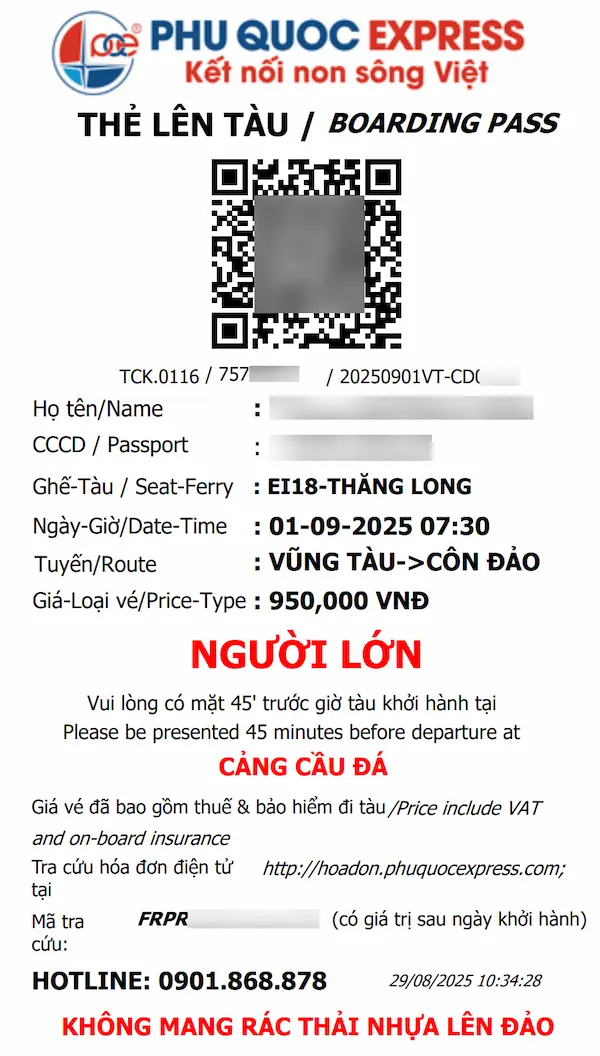 Vé tàu Phú Quốc Express tuyến Vũng Tàu Côn Đảo