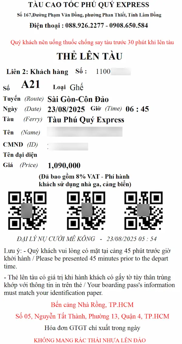 Vé tàu Phú Quý Express tuyến Hồ Chí Minh Côn Đảo