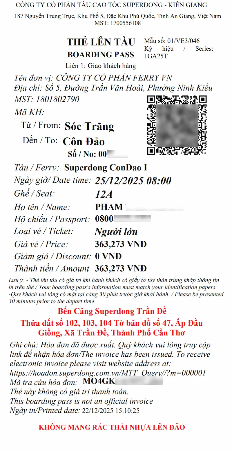 Vé tàu Sóc Trăng Côn Đảo