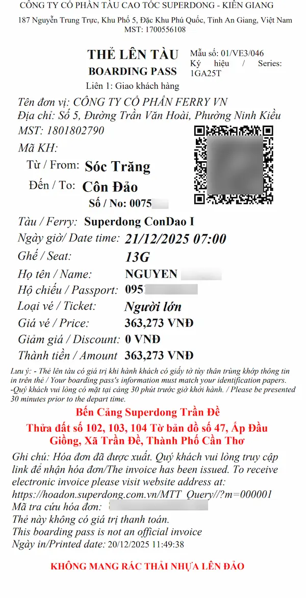 Vé tàu Superdong tuyến Sóc Trăng Côn Đảo