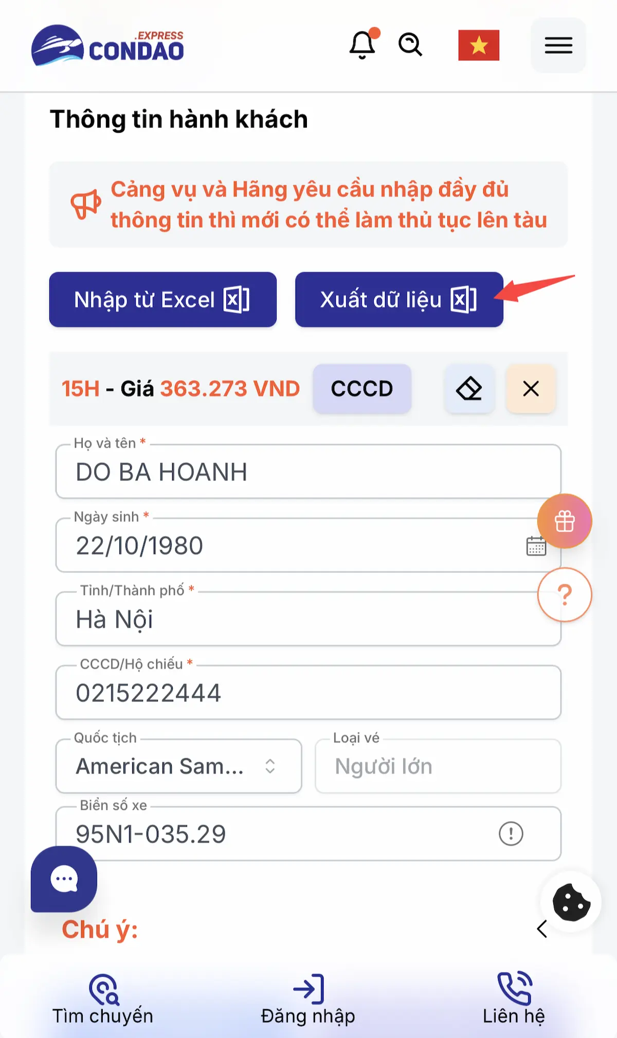Tính năng Xuất dữ liệu ra file excel
